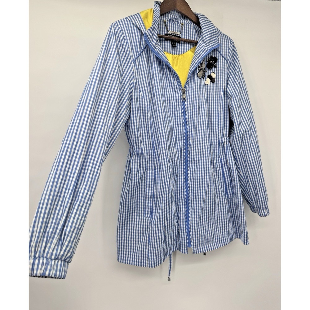 Dennis by Dennis‎ Basso Blue Gingham Beaded Bee Bugs Zip cinched Anorak Jacket M